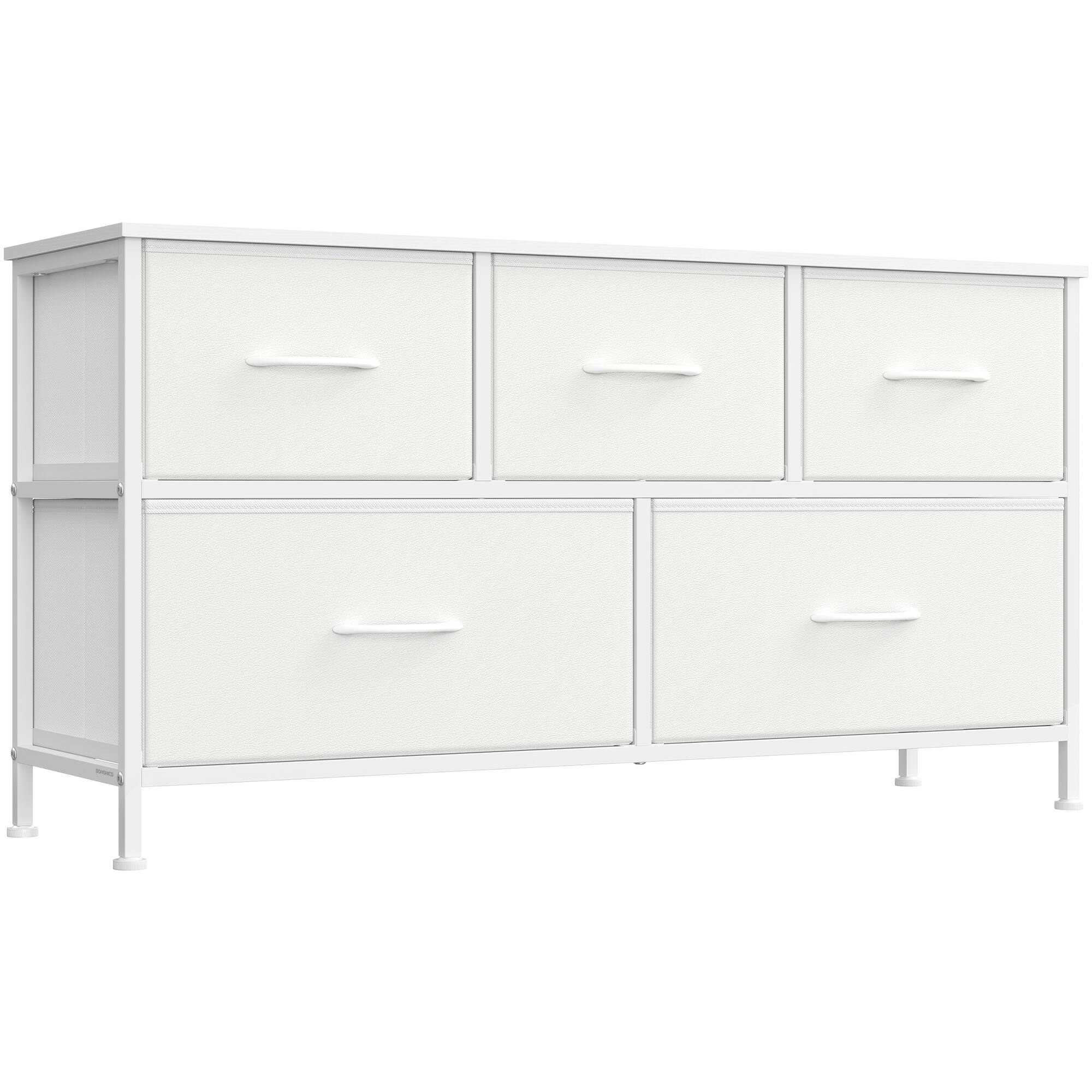 Front. Songmics Home - Dresser for Bedroom, Chest of Drawers, Storage Organizer Unit, Closet, Entryway, Steel, 5 Drawers, Modern - Cloud White and Snow White.