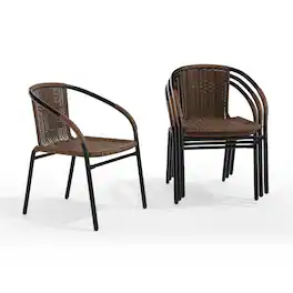Emma + Oliver - 4 Pack Rattan Indoor-Outdoor Restaurant Stack Chair with Curved Back - Medium Brown