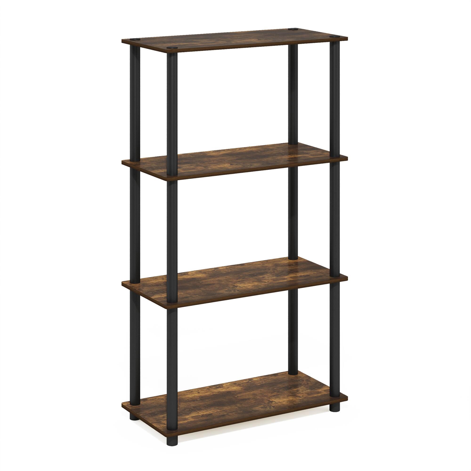 Furinno - Turn-N-Tube 4-Tier Multipurpose Shelf Display Rack, Amber Pine/Black - Amber Pine/Black