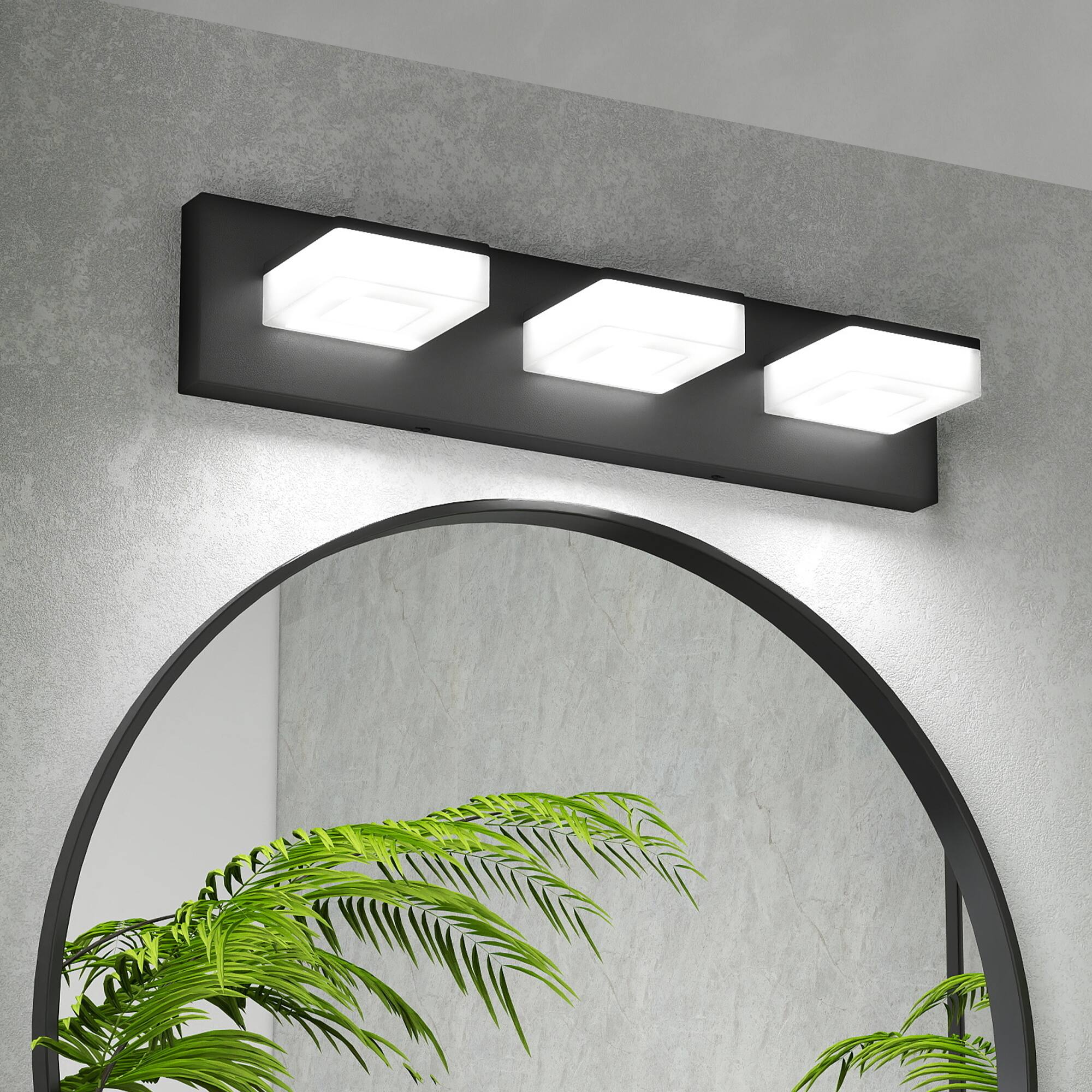Front. HOMLUX - 19.69 in.  3 Lights Black LED Vanity Light Bar with Acrylic Shade.