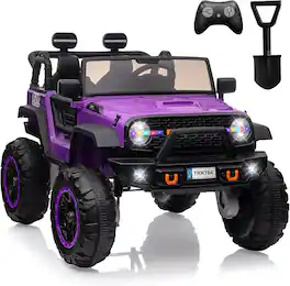 GARVEE - 24V 4WD 2-Seater Ride-On Truck for Kids, 4×45W Motors, Remote Control, LED Lights, Music Player, 7Ah Battery - Purple