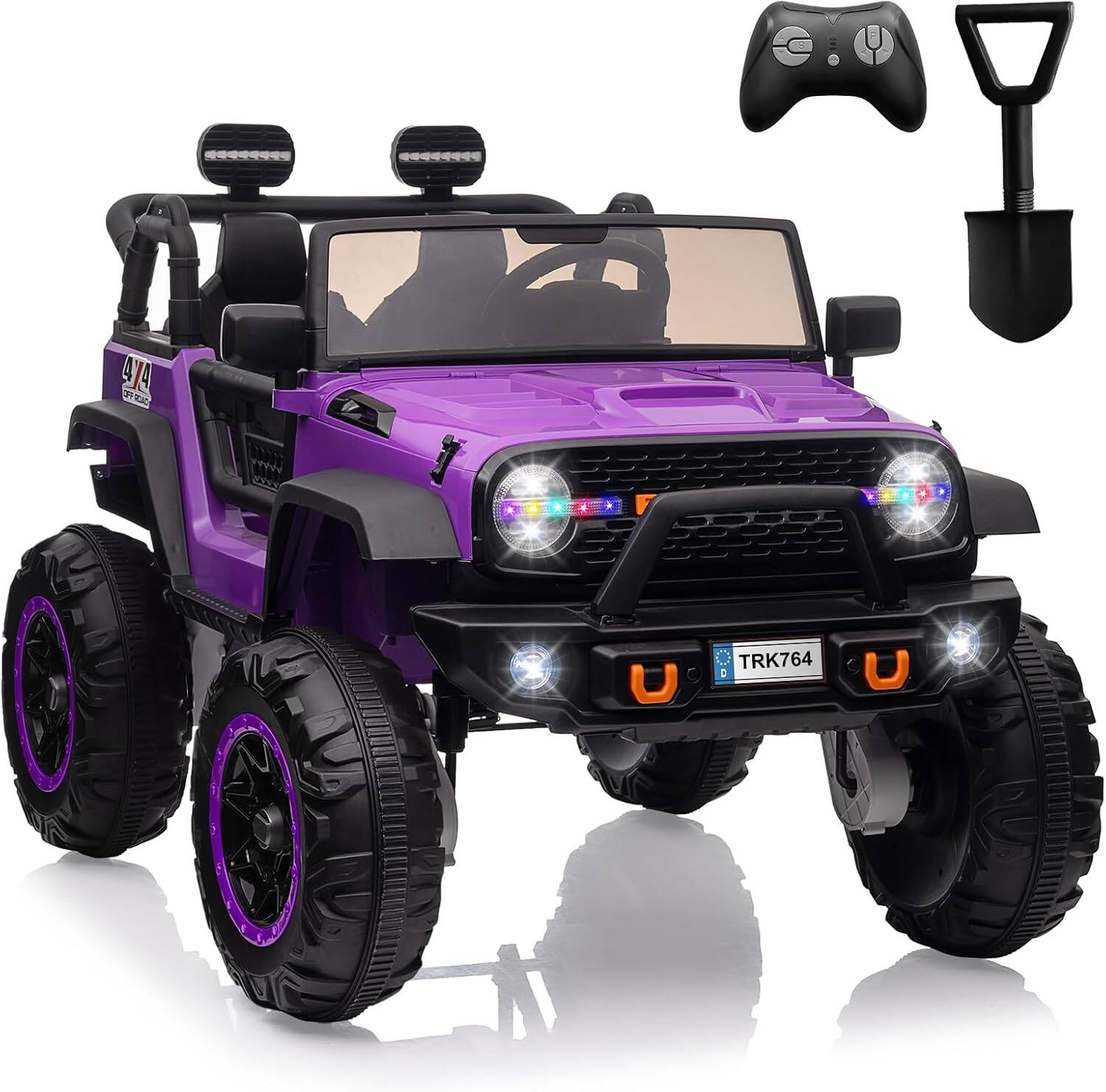GARVEE - 24V 4WD 2-Seater Ride-On Truck for Kids, 4×45W Motors, Remote Control, LED Lights, Music Player, 7Ah Battery - Purple