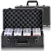 Front. VEVOR - Graded Card Storage Box, 4 Slots, Graded Sports Cards Holder Carrying Case with Key Lock Foam Dividers - Black.