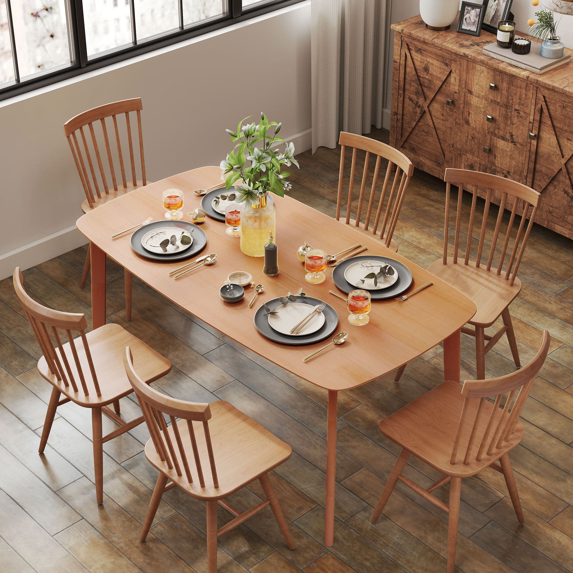 Homcom - Wood Dining Table for 6 - Natural Wood