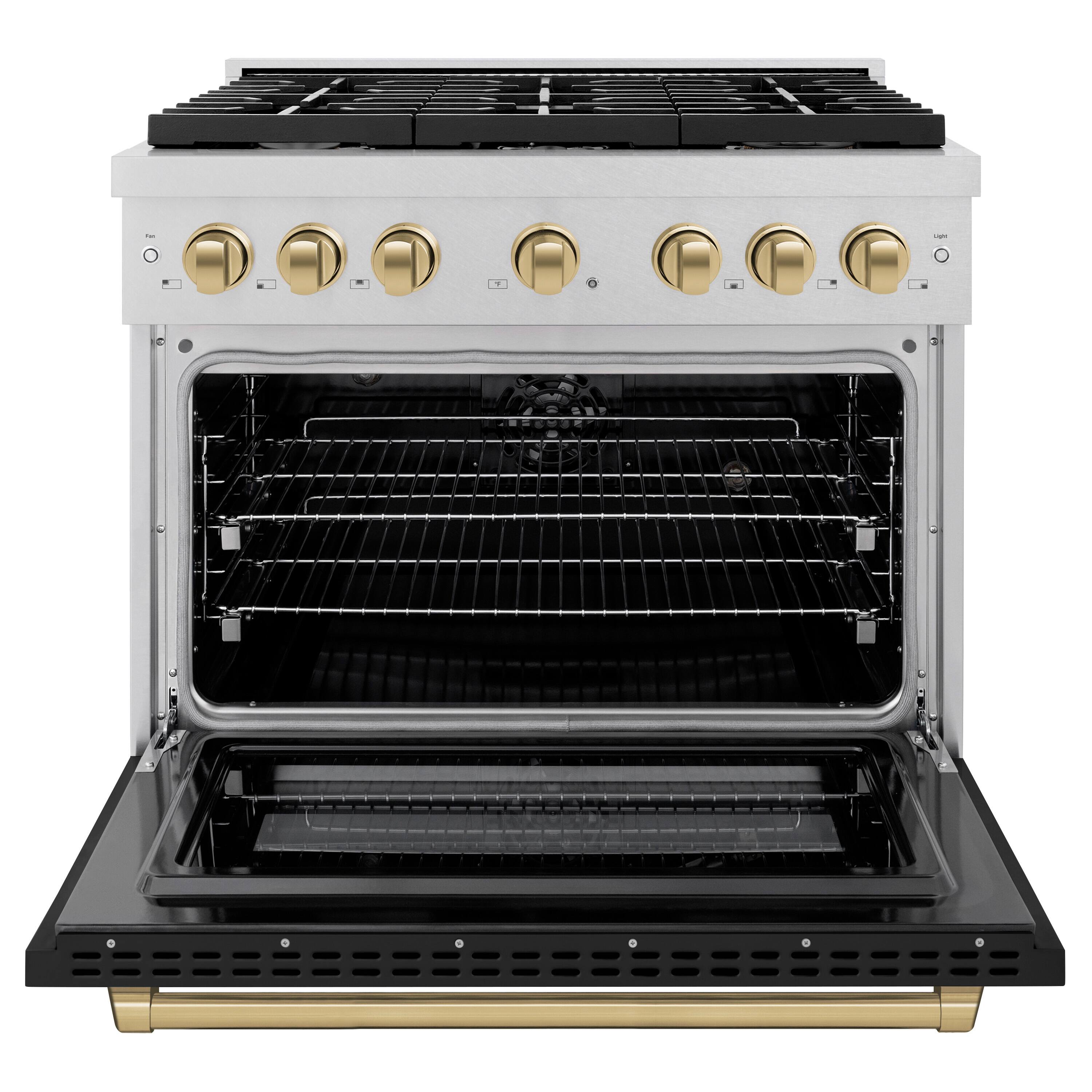 Angle. ZLINE - ZLINE Autograph 36 in. Paramount Dual Fuel Range with Black and Bronze Accents (SDRSZ-BLM-36-CB) - Black.
