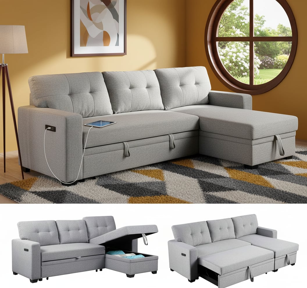 Tiramisubest - Convertible Sofa Bed Couches for Living Room, Sleeper Sofa with Pull Out Couch Bed  (Light Grey) - Light Gray
