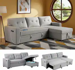 Tiramisubest - Convertible Sofa Bed Couches for Living Room, Sleeper Sofa with Pull Out Couch Bed (Light Grey) - Light Gray