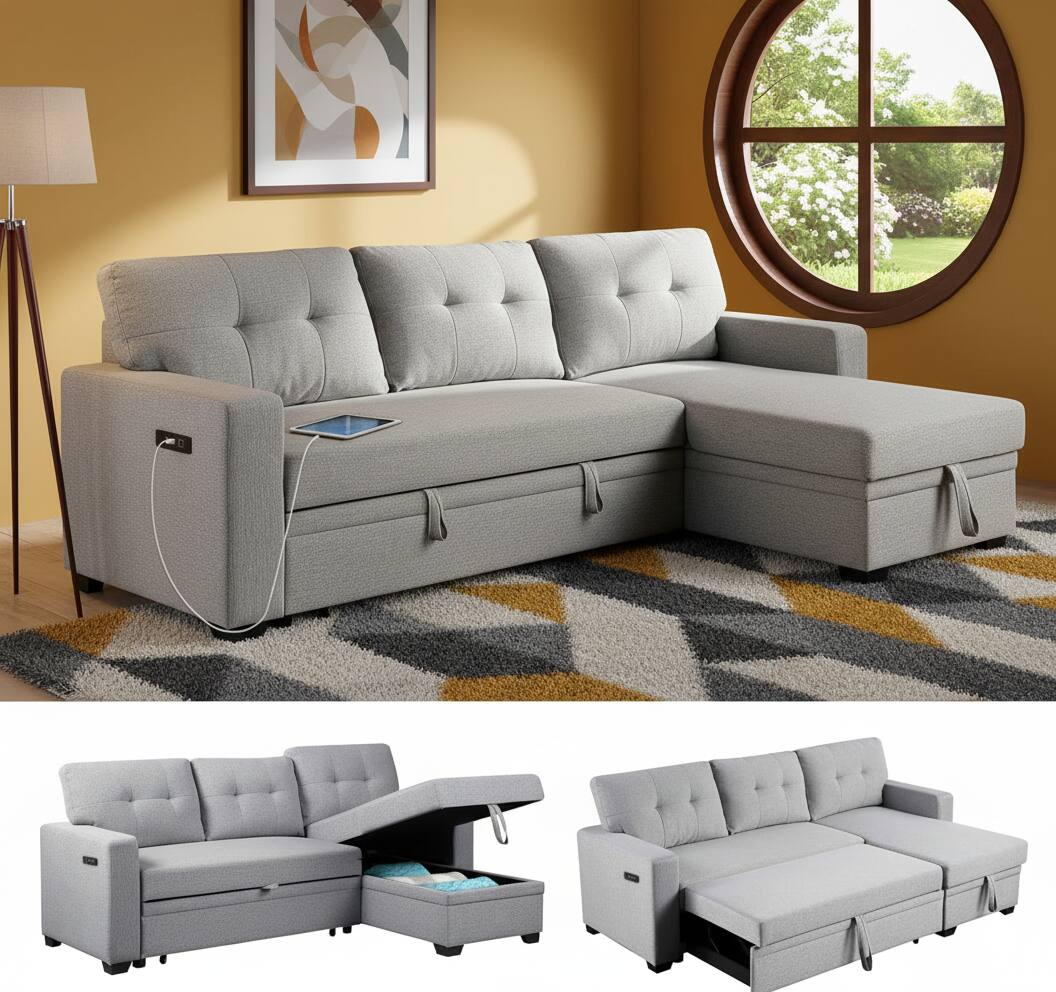 Front. Tiramisubest - TiramisuBest Convertible Sofa Bed Couches for Living Room, Sleeper Sofa with Pull Out Couch Bed  (Light Grey) - Light Grey.