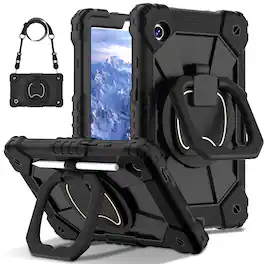 Dteck - Case for Samsung Galaxy Tab A9 2023 8.7-inch, 3-Layer Rugged Kickstand Handle Grip Cover with Shoulder Strap - Black