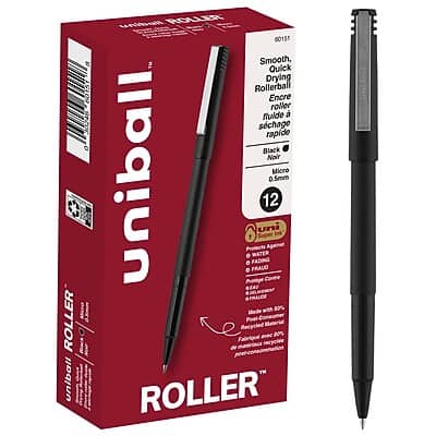uni-ball - Rollerball Pens, Micro Point, Dozen - Black Ink