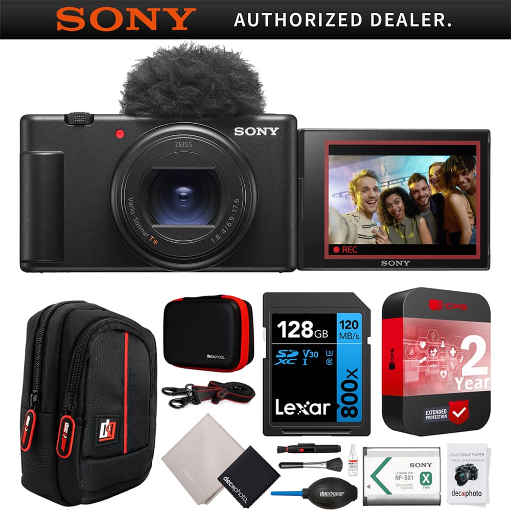 Sony - ZV-1 II Vlog Camera 4K Video Content Creator Black +Extended Warranty Kit Bundle