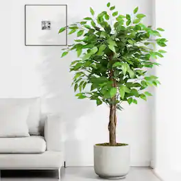 Oumilen - 5ft Artificial Ficus Tree – Fake Ficus Plant with Realistic Leaves, Detachable Design for Indoor Home Decor - Green