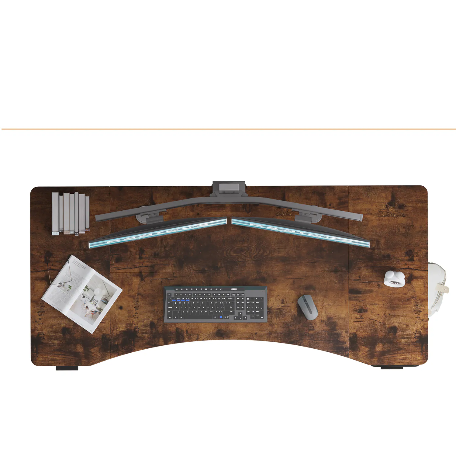 Back. Anysun - 63" x 30" Dual Motor Curve Standing Desk - Height Adjustable Sit-Stand Computer Desk with Splice Board - Brown.