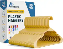 Lifemaster - Plastic Hangers – Heavy Duty, Non-Slip, Space-Saving, Holds 5 lbs, for Clothes, Dresses & Coats, Pack of 30 - Yellow