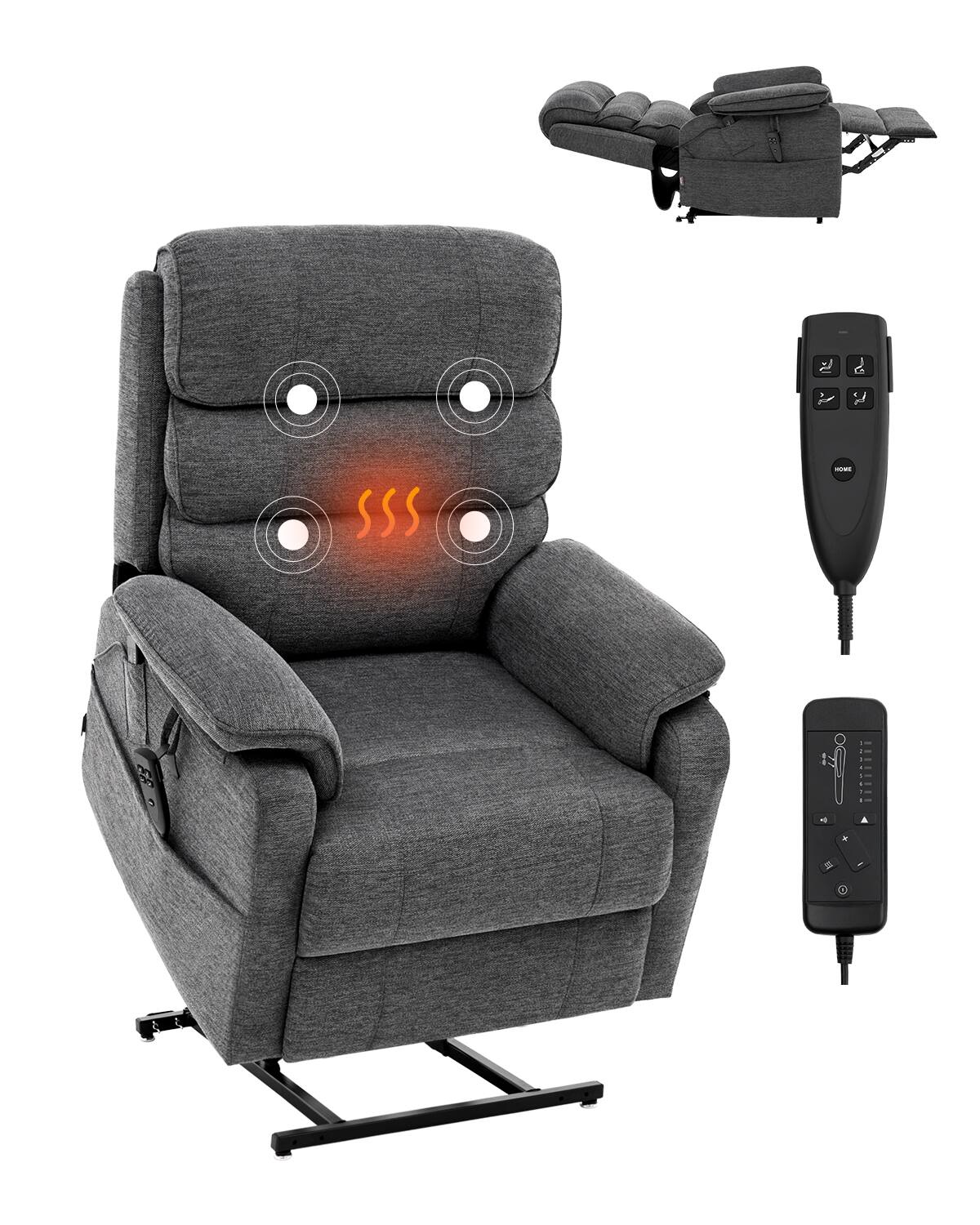 Front. VEVOR - Power Lift Recliner Chair,Lift Chair with Heat and Massage for Elderly, Dual Motor Recliner Chair with 2 Anti-Fall Ropes - Gray.
