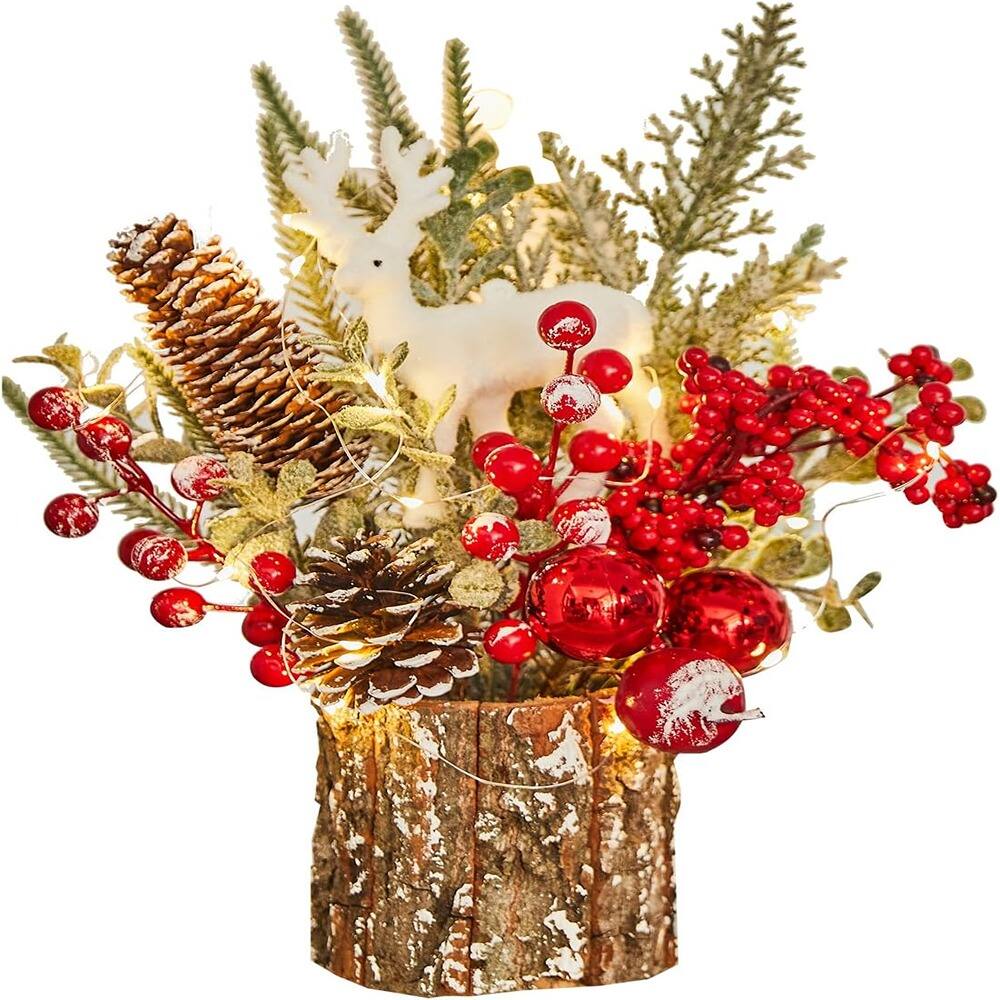 Front. RTMB - “Small Artificial Christmas Tree with Lights and Ornaments” - Stump-red.