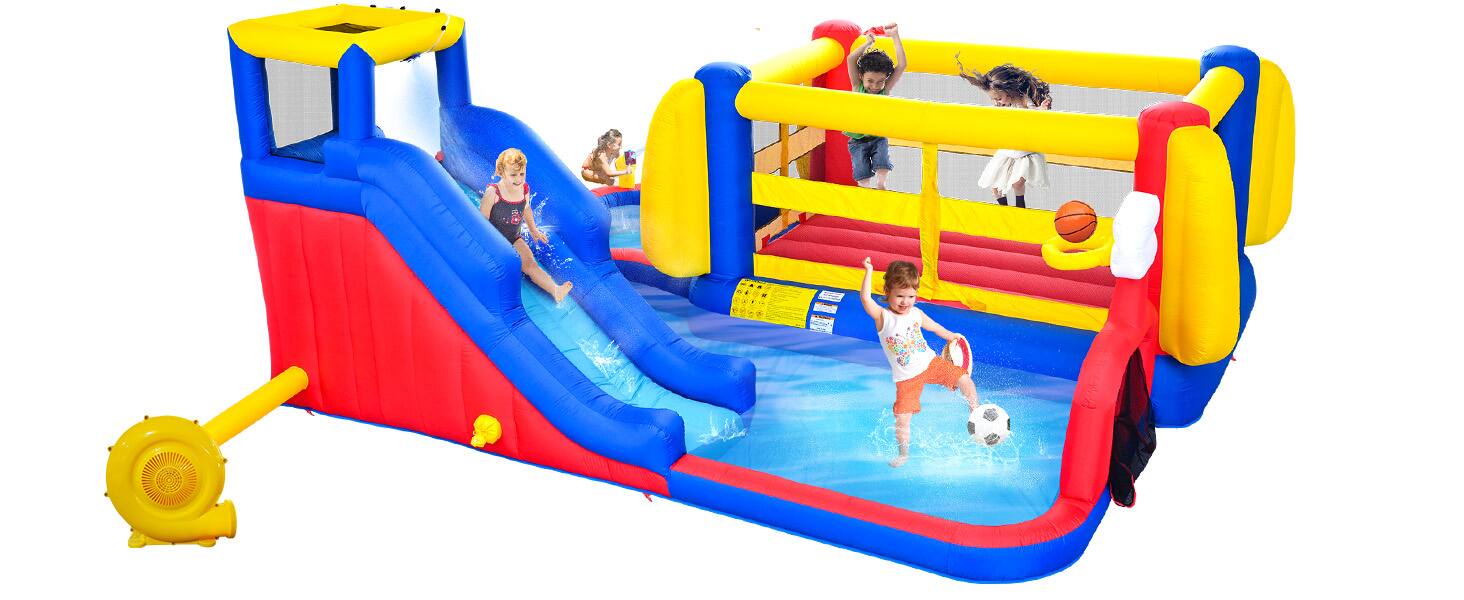 Alt View 4. Loheer - Loheer 7 in 1 Inflatable Water Park with Slide Deep Pool Climbing Wall Basketball Hoop Kids Backyard Bounce House.
