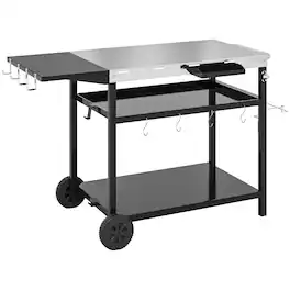 Outsunny - Bar Cart Grill Table with Stainless Steel Tabletop - Black