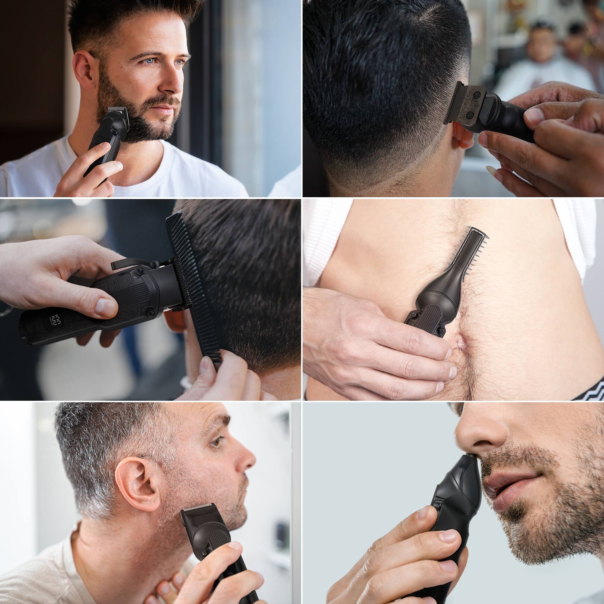 Alt View 2. HATTEKER - 6-in-1 Professional Men’s Hair Clipper Beard Trimmer Grooming Set, Cordless Multi-Function Trimmer Kit with LED Display - black.
