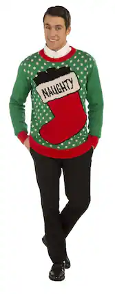 Front. Forum Novelties - Naughty Stocking Ugly Christmas Sweater Adult Large - Green.