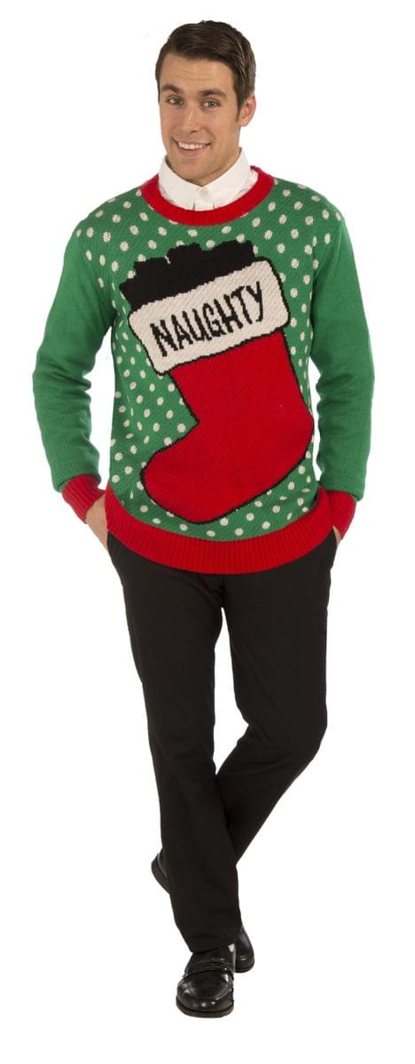 Front. Forum Novelties - Naughty Stocking Ugly Christmas Sweater Adult Large - Green.