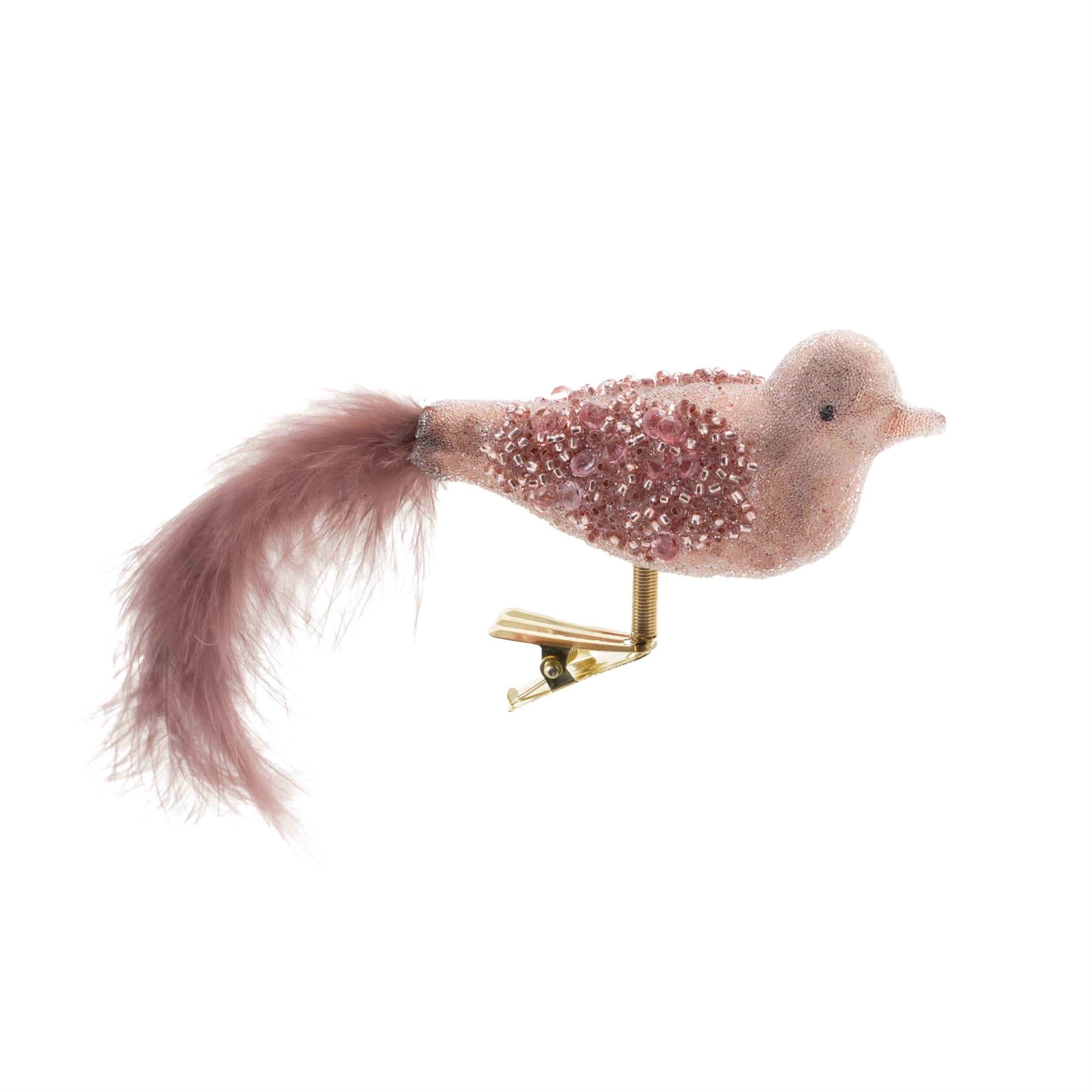 Back. BreeBe - Beaded Glass Bird Clip Ornament (Set of 12) - Pink, Purple.