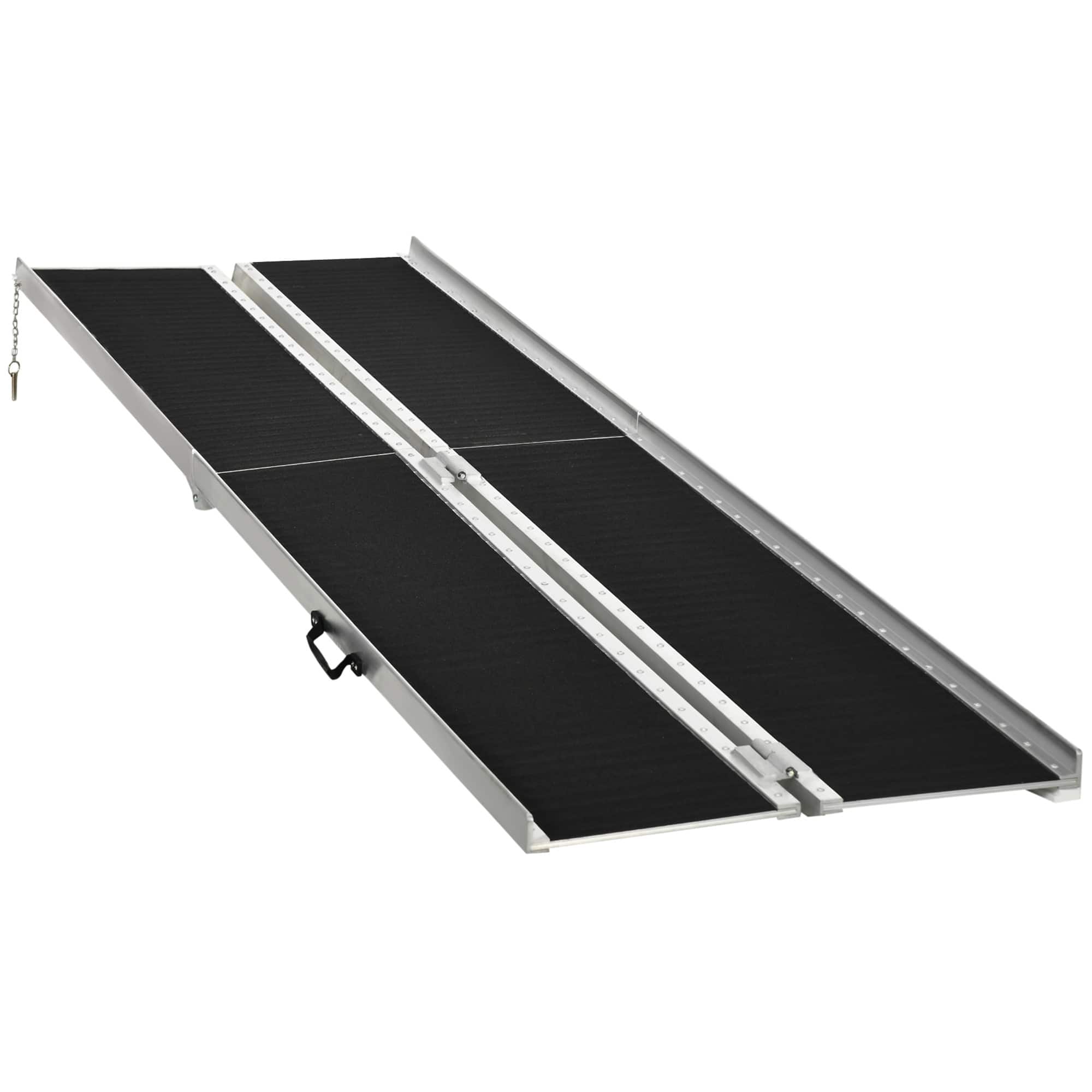 Front. Homcom - Wheelchair Ramp 10FT, Folding Aluminum Threshold Ramp with Non-Slip Surface, Transition Plate, 594lbs Weight Capacity - Black.