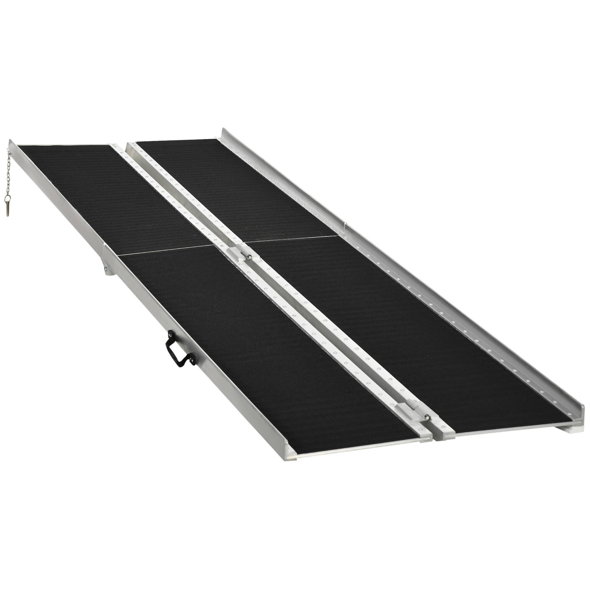 Homcom - Wheelchair Ramp 10FT, Folding Aluminum Threshold Ramp with Non-Slip Surface, Transition Plate, 594lbs Weight Capacity - Black
