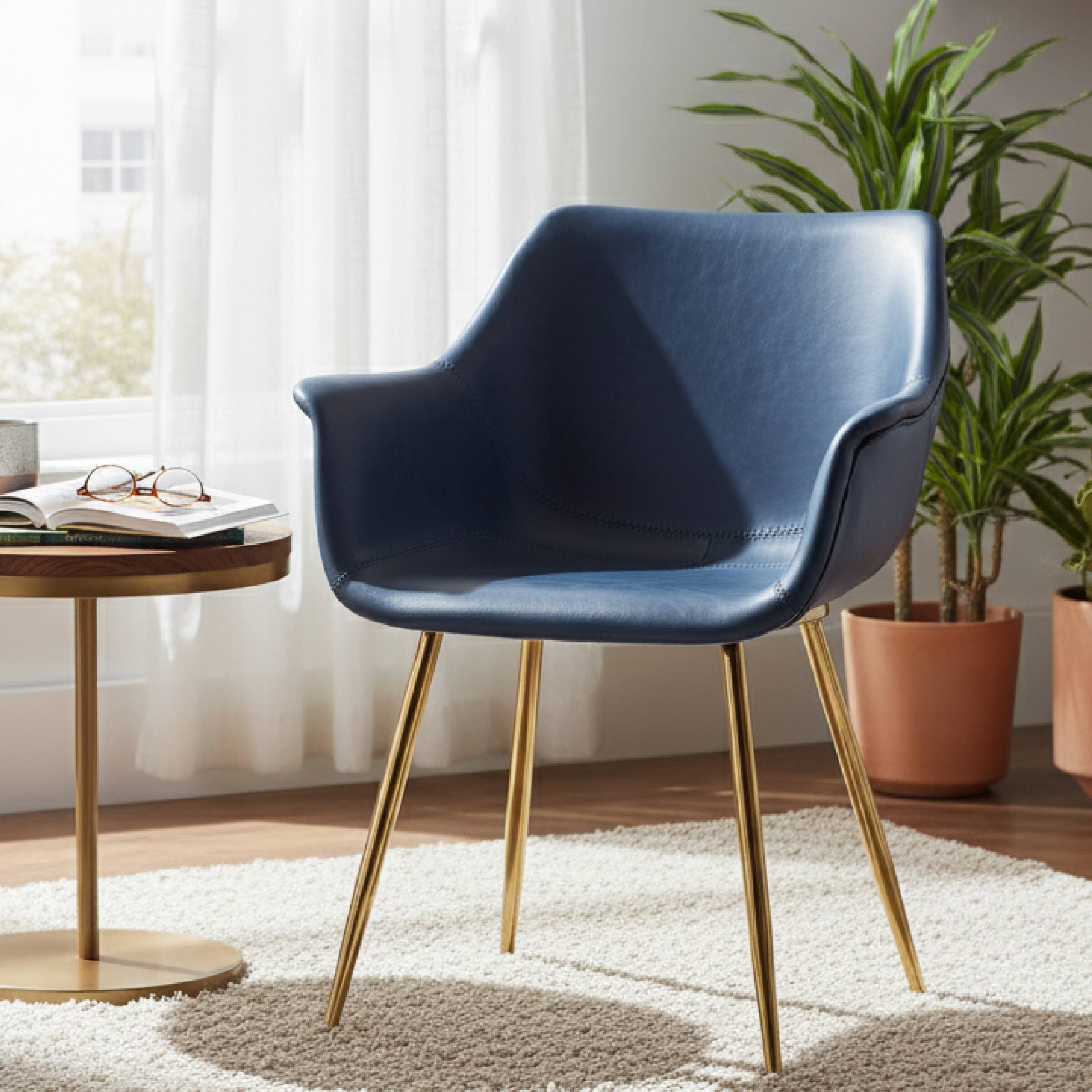Angle. LeisureMod - Markley Modern Distressed Leather Dining Chair - Ergonomic Upholstered Accent Kitchen Chair with Metal Legs - Peacock Blue.