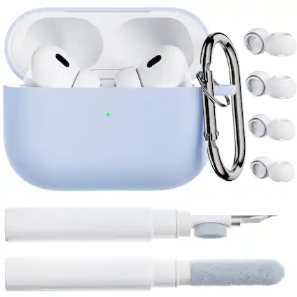 Front. Ornarto - ORNARTO for AirPods Pro 2 Case, Soft Silicone with Cleaner Kit, Eartips Protector & Keychain-Baby Blue - Baby Blue.