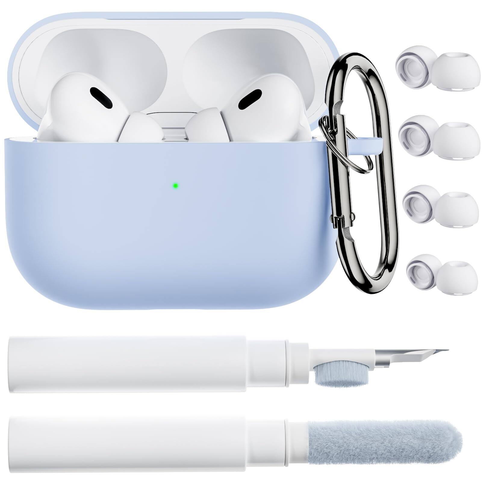Ornarto - for AirPods Pro 2 Case, Soft Silicone with Cleaner Kit, Eartips Protector & Keychain - Baby Blue