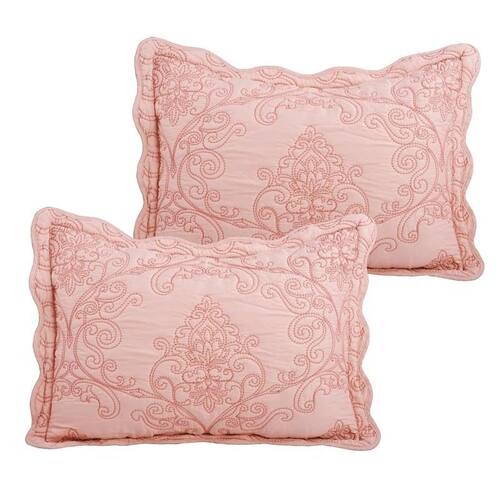 Left. Hivvago - Queen size Dusty Pink Damask Embroidered 4 Piece Oversized Bedspread Set - Dusty Pink.