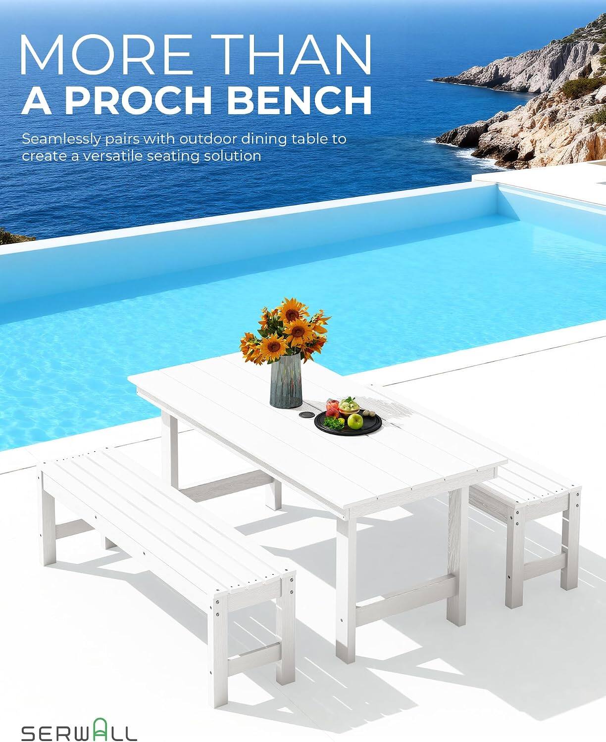 SERWALL 47 Inches Backless Outdoor Bench for 2 Person, All Weather HDPE ...