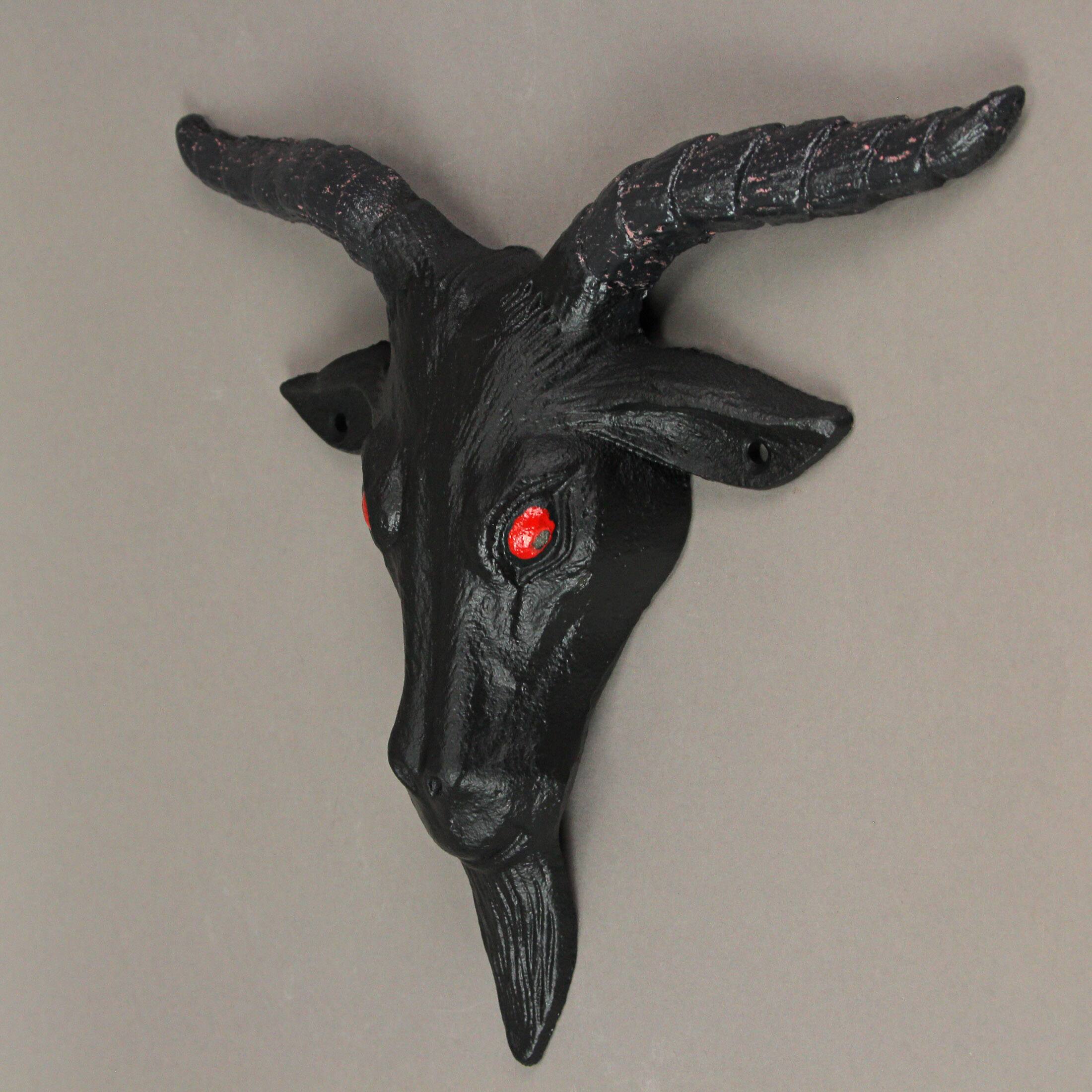 Alt View 5. Zeckos - Black Enamel Cast Iron Baphomet Head Wall Mounted Sculpture Hanging Home Decor - Black.