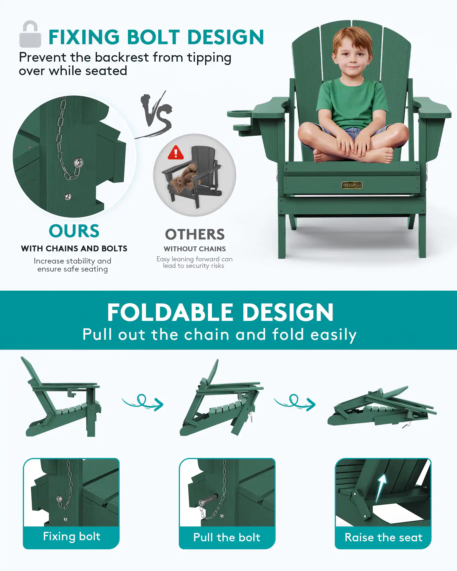SERWALL Folding Adirondack Chair Set of 6, Weather Resistant Chair with ...