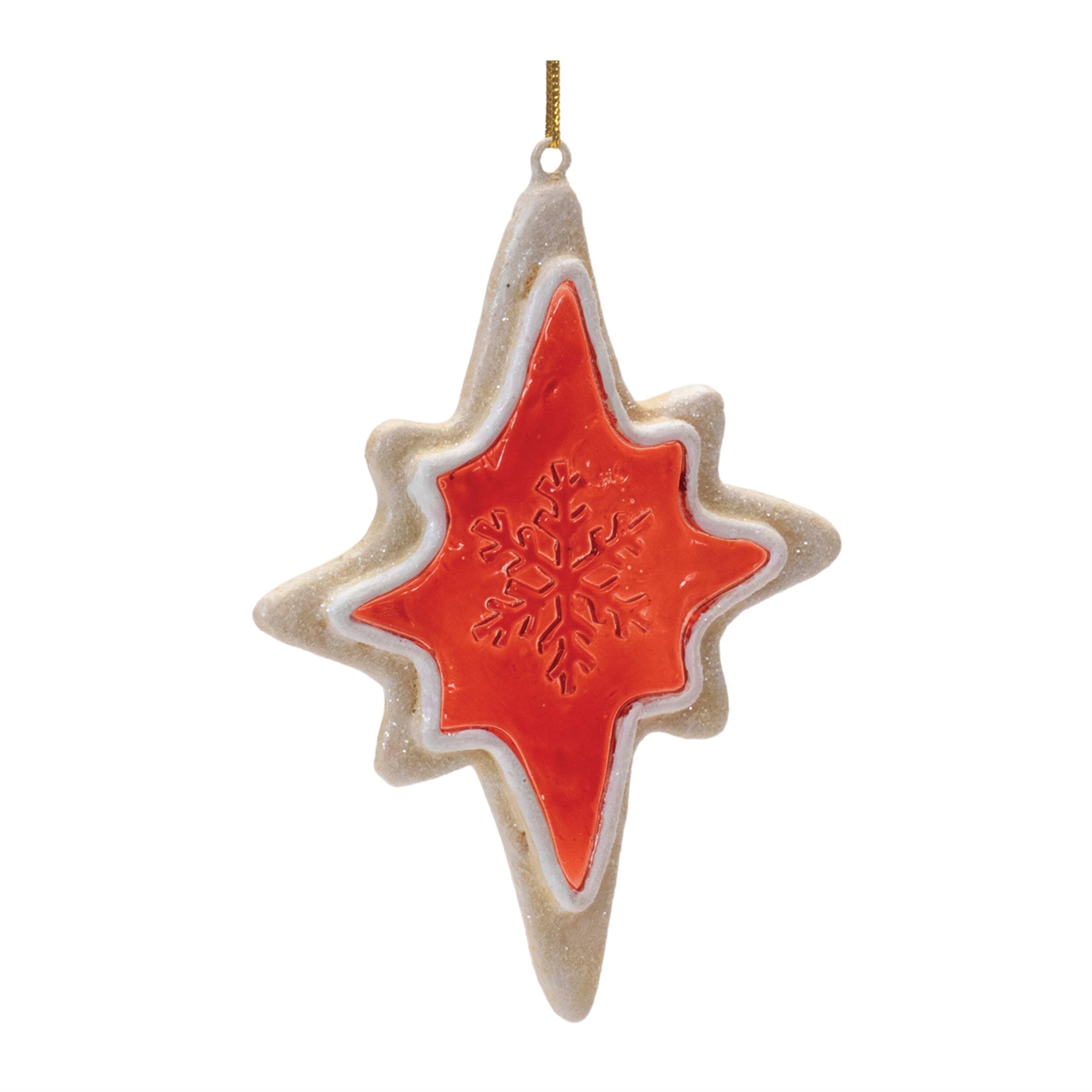 Left. BreeBe - Frosted Cookie Star and Snowflake Ornament (Set of 6) - Red, Green.
