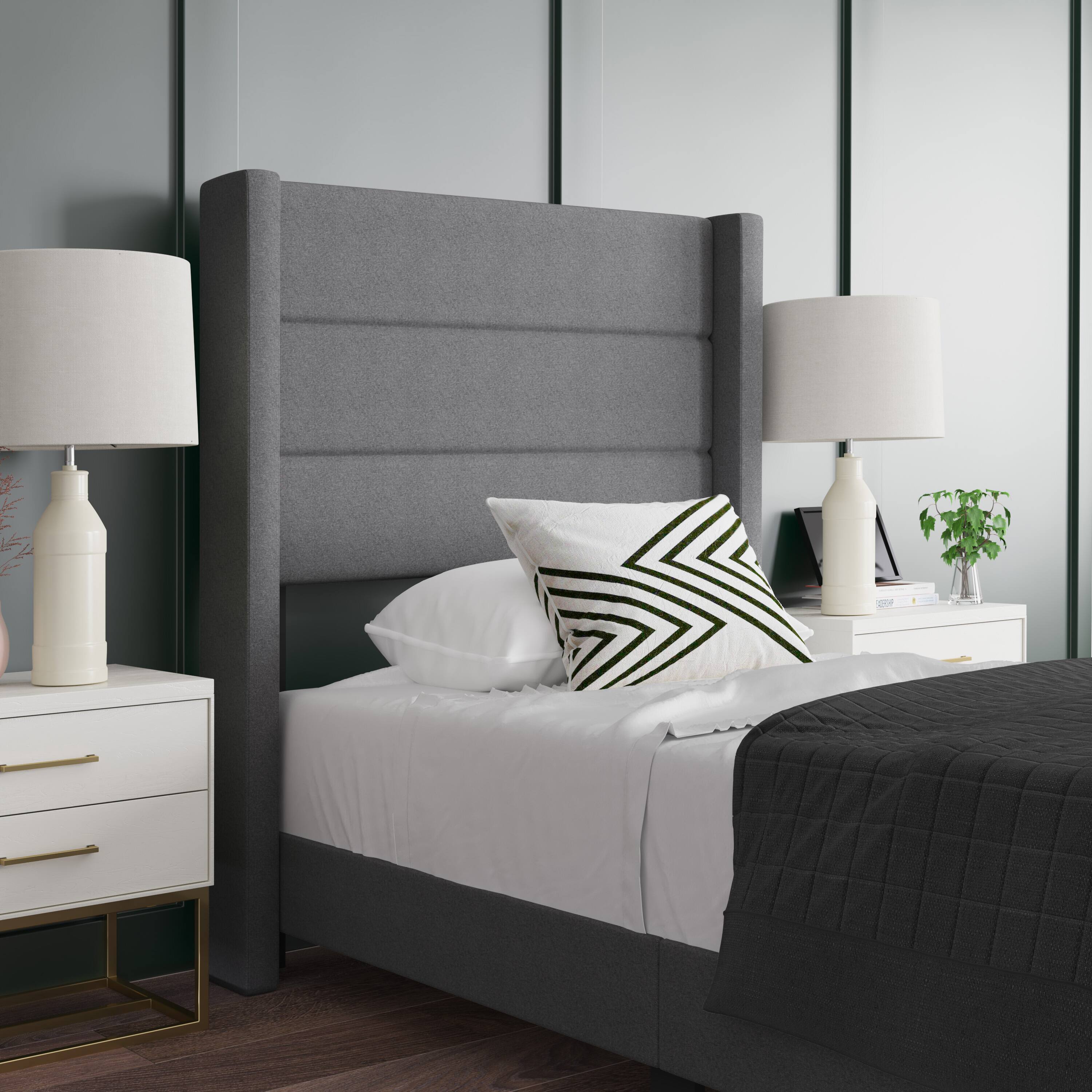 Alt View 4. Emma + Oliver - Upholstered Platform Bed with Wingback Headboard - Gray.