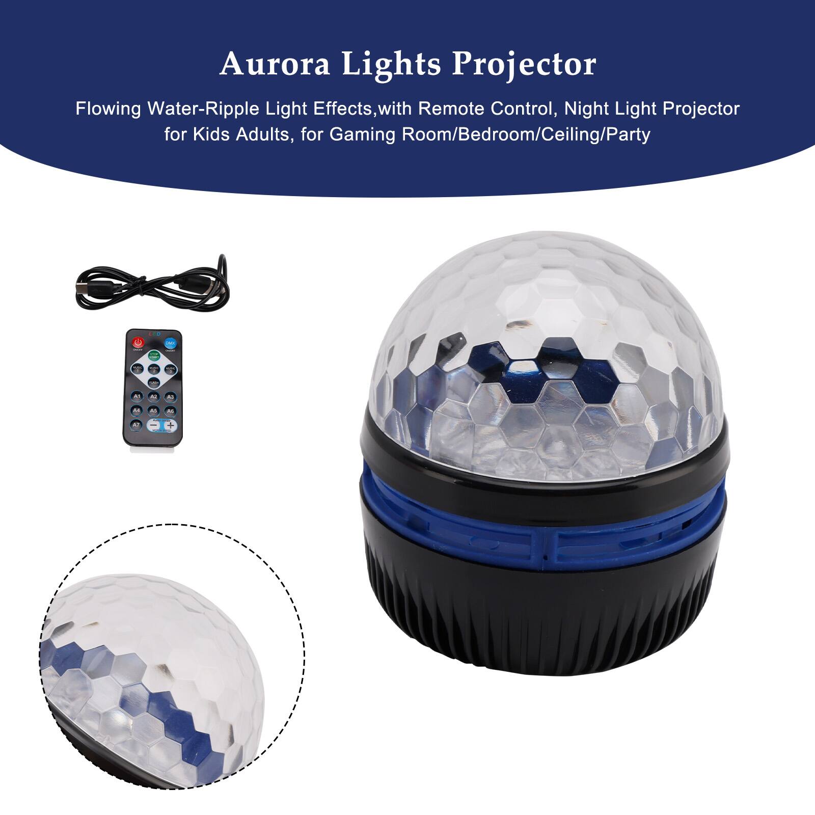 Aurora Lights Projector  
Flowing Water-Ripple Light Effects, with Remote Control, Night Light Projector for Kids Adults, for Gaming Room/Bedroom/Ceiling/Party