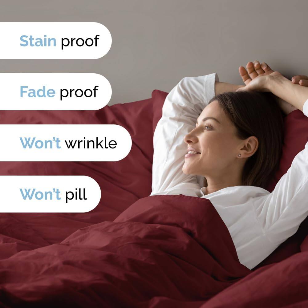 Stain proof  
Fade proof  
Won't wrinkle  
Won't pill