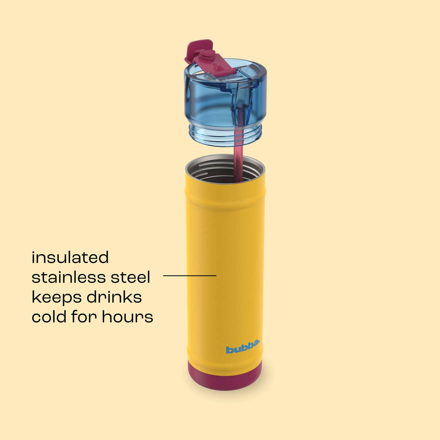 insulated stainless steel keeps drinks cold for hours
bubba