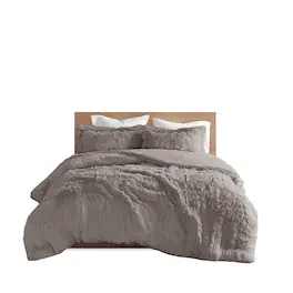 Gracie Mills - Susie Solid Shaggy Long Fur Duvet Cover Set - Gray