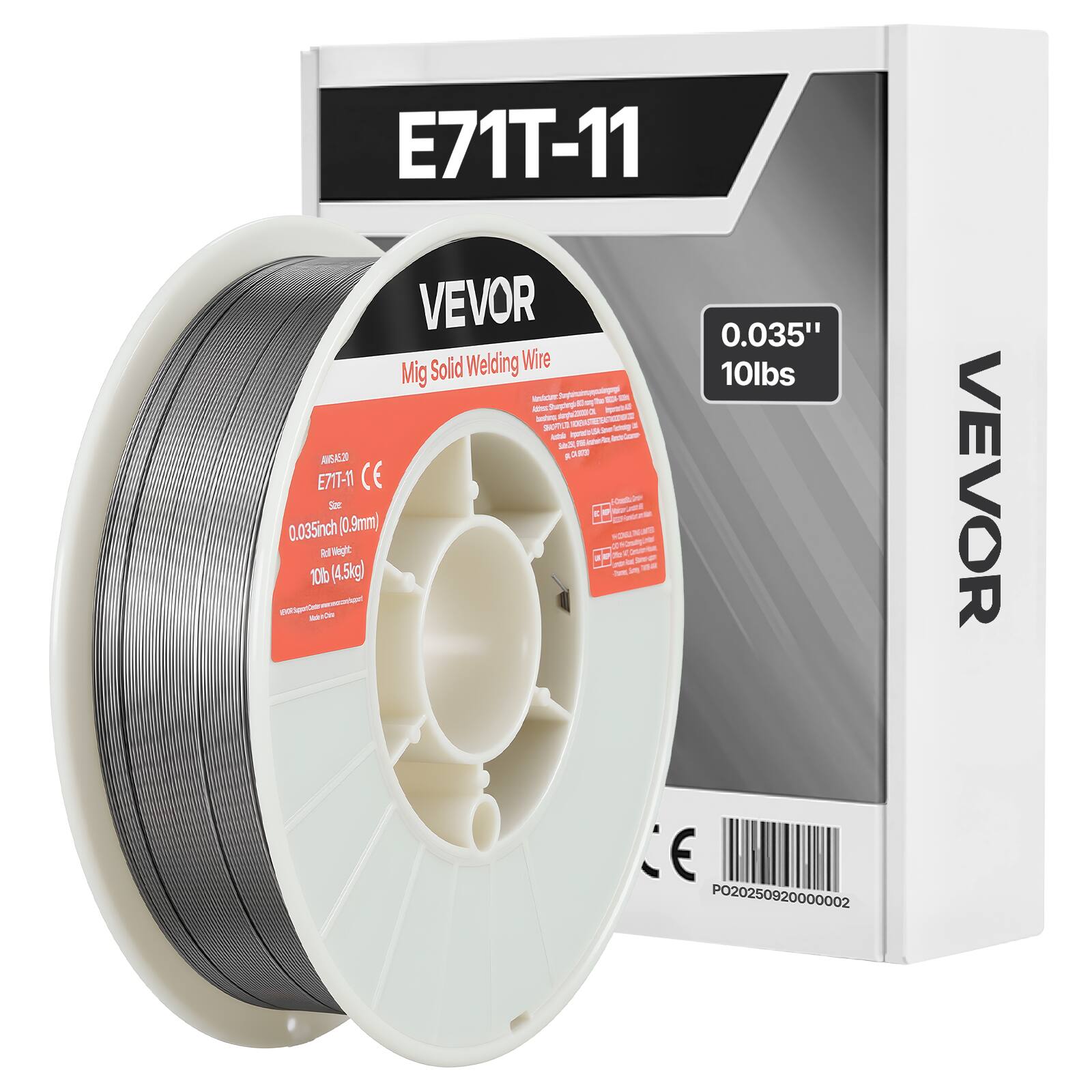 VEVOR - Flux Core MIG Welding Wire, E71T-11 0.035-inch 10 LBS, Gasless Mild Steel Welding Wire with Low Spatter - Silver-Gray
