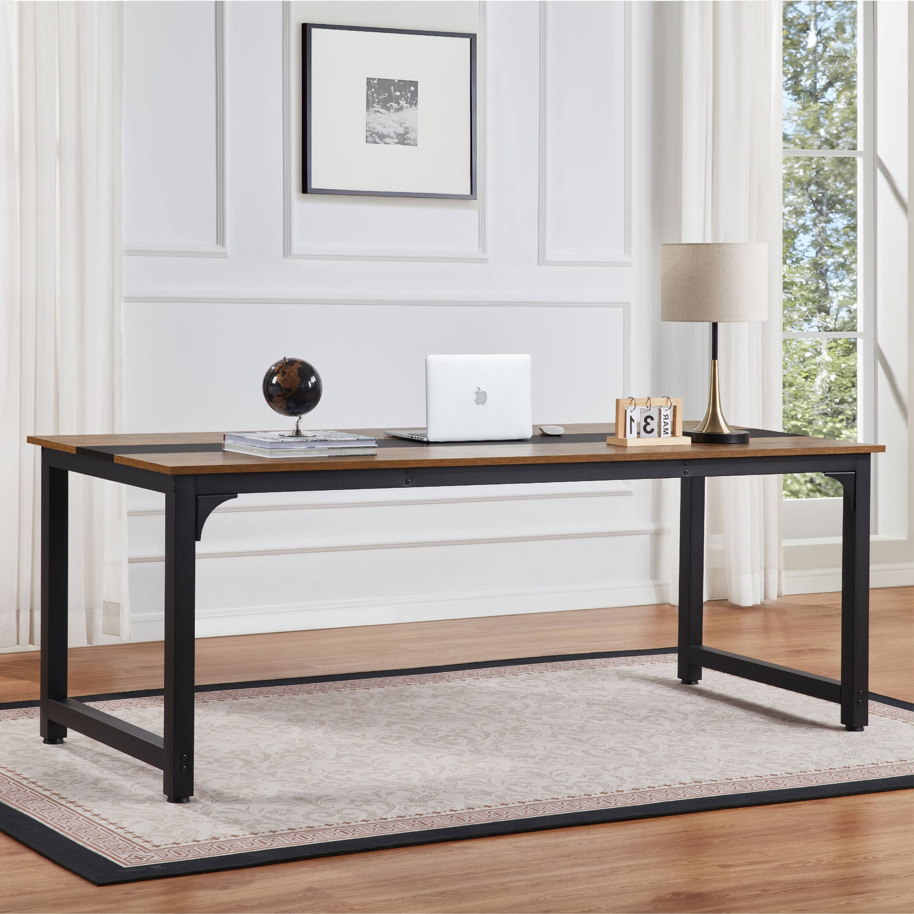 Alt View 3. GTPlayer - Computer Desk 79.5 Inch Large Gaming Desk Large Legroom Work Desk - Rustic Brown.