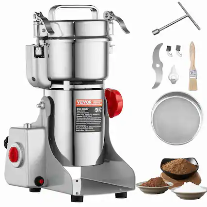 Sure, here is the corrected and grouped text from the image:
---
**VEVOR**
**TOUGH TOOL**
**Grain Grinder**
**Model: VD-300**
**Power: 500W**
**Capacity: 20L**
**Net Weight: 15kg**
**Features:**
- The design of the machine is compact and easy to use.
- It can grind various grains, nuts, and spices.
- Equipped with a powerful motor for efficient grinding.
- Comes with a variety of grinding plates for different textures.
- Easy to clean and maintain.
**Accessories:**
- Grinding plates
- Cleaning brush
- Measuring cup
- Funnel
- Sieve
**Certifications:**
- CE
- FC
**Made in China**
**Warranty: 1 Year**
---
This text is organized to reflect the information typically found on a product label and its packaging.
