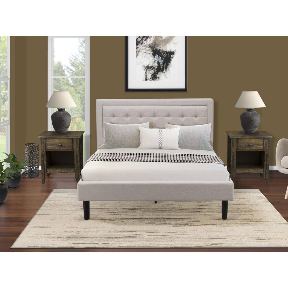 Alt View 4. East West Furniture - FN08Q-2GA07 3-Piece Fannin Bedroom Furniture Set with 1 Platform Bed Frame and 2 Bedroom Nightstands - Mist Beige Linen - Mist Beige.