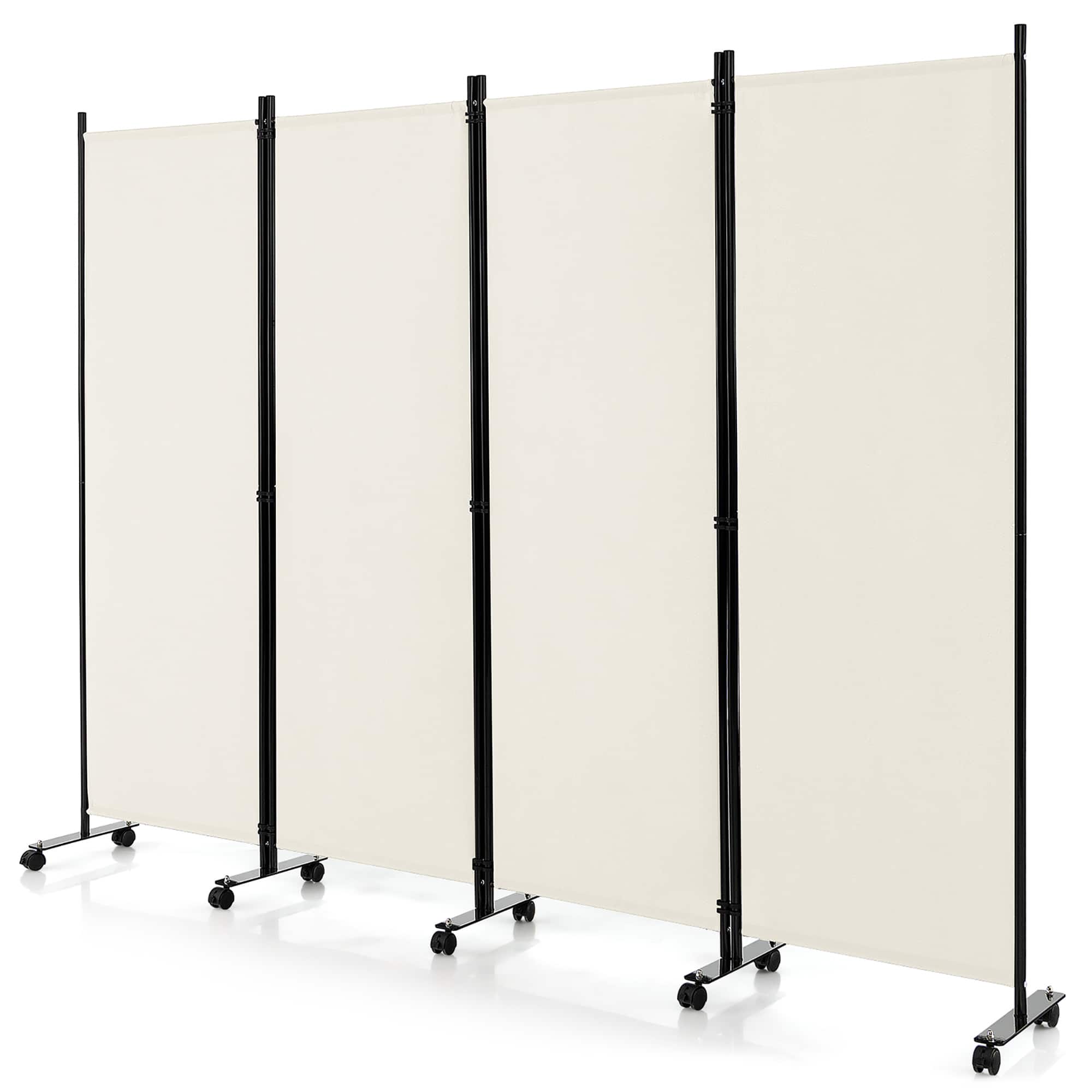 Costway - 4-Panel Folding Room Divider 6FT Rolling Privacy Screen with Lockable Wheels - White
