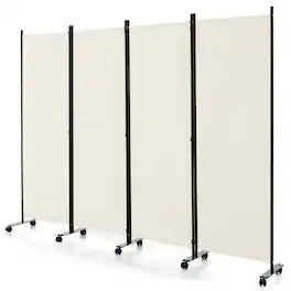 Costway - 4-Panel Folding Room Divider 6FT Rolling Privacy Screen with Lockable Wheels - White