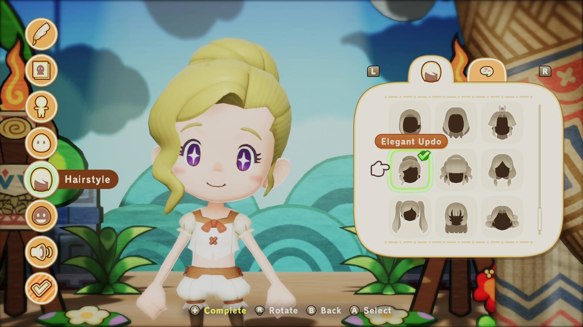 L R x Elegant Updo V Hairstyle + Complete R Rotate Back A Select