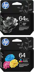 hp 64XL Black Noir
1 Original HP Ink Cartridge
Une cartouche d'encre d'origine HP
hp 64 Tri-color Tricolore
1 Original HP Ink Cartridge
Une cartouche d'encre d'origine HP