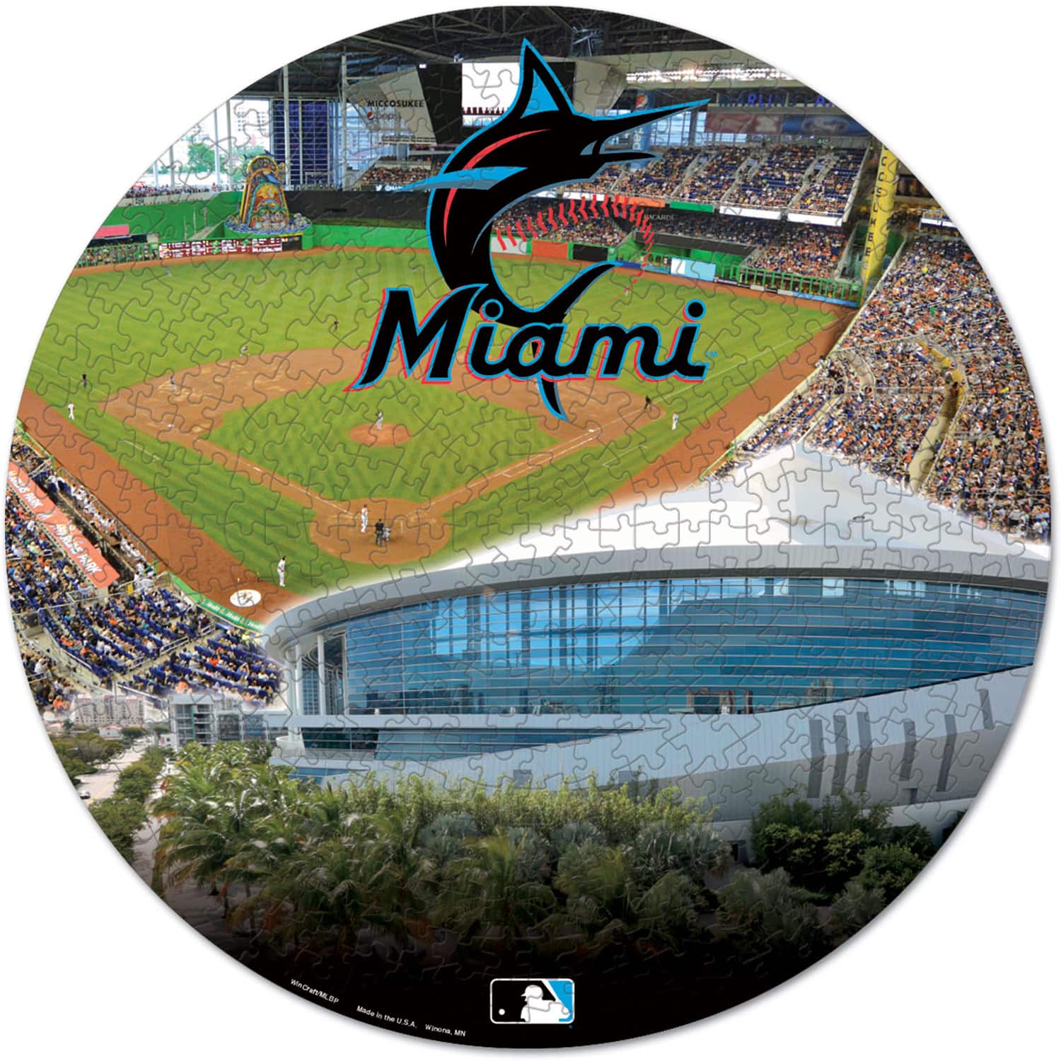 WinCraft - Miami Marlins Round 500-Piece Puzzle - Multicolor